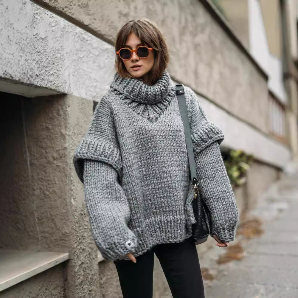 2023Cross-Border New Arrival European and American Foreign Trade Sweater Amazon Knitwear Pullover Women's Fluffy Long Sleeve Turtleneck Sweater