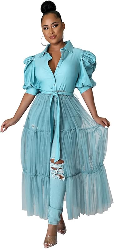 Ekaliy Women Sexy Short Sleeve Bodycon High Low Asymmetrical Ruffle Tunics Blouse Shirt Top Dress