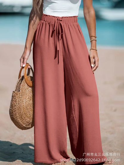 Women Wide Leg Pants High Waisted Trousers Linen Palazzo Lounge Beach Cover Ups Flowy Pants