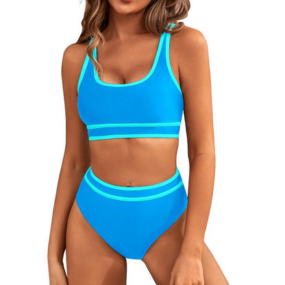 Women's High Waisted Bikini Sets Sporty Two Piece Swimsuit Color Block Cheeky High Cut Bathing Suits - Seldom Seen Styles