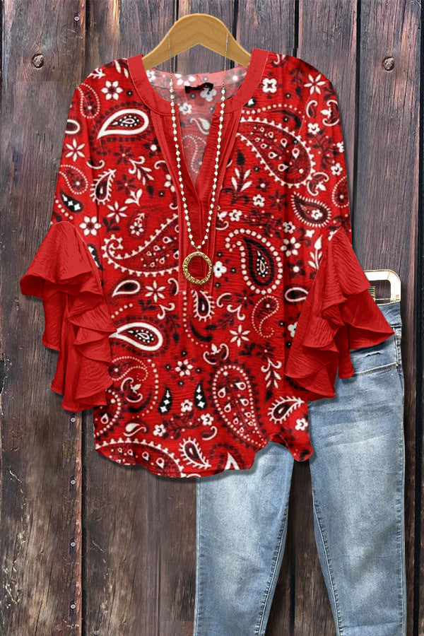 Retro Floral Print Layered Ruffle Sleeve Top Going Outfits Blouses Women Vintage 90s Tops Funny Shirts Women Elegant Classy Tops cute summer outfit - Seldom Seen Styles