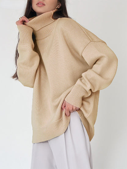 Turtleneck Sweater for Women Autumn and Winter Loose Sweater Classic Versatile Solid Color Pullover Sweater