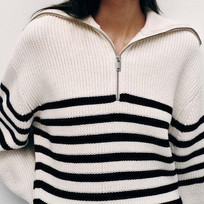 Paired Wool Blend2024New Autumn and Winter Sweaters Women's Striped High Neck Thickened PulloverCOSWind