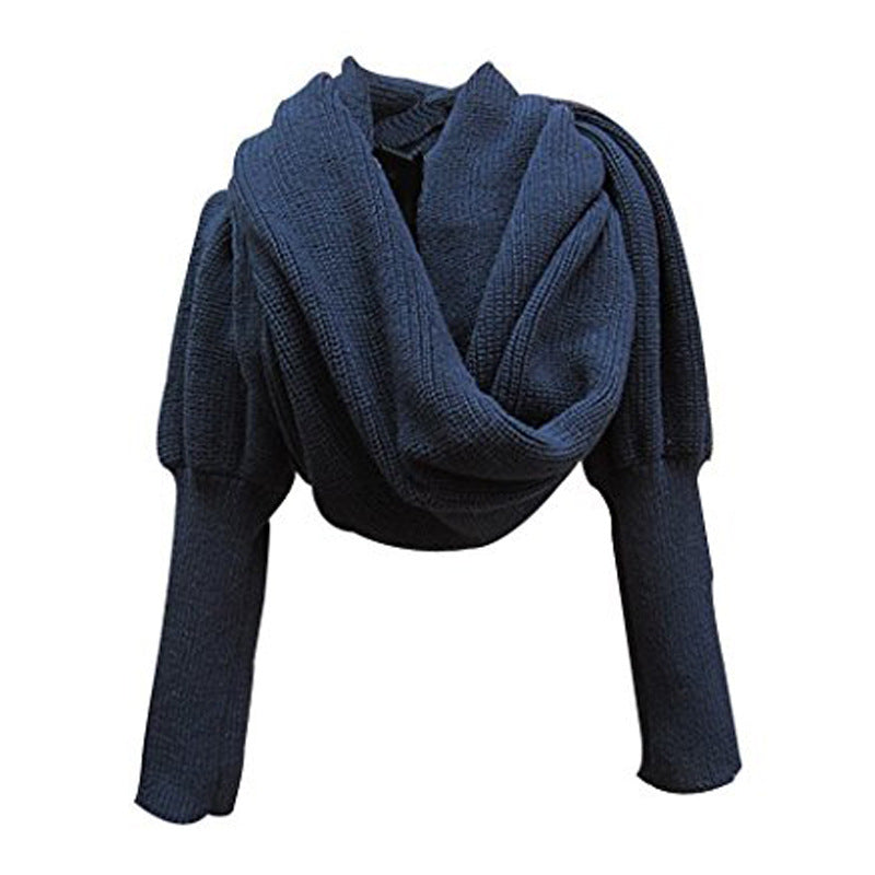 Top-Selling Product Fashion Knitted Scarf Women's Warm Autumn and Winter Wool Shawl Monochrome Sleeve Scarf Factory Direct Supply