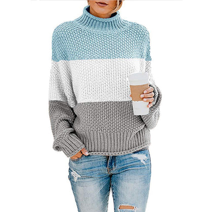 2024Cross-Border wish New Autumn and Winter Sweaters Knitwear Foreign Trade Women's Clothing Amazon Thick Thread Color Matching Turtleneck Pullover