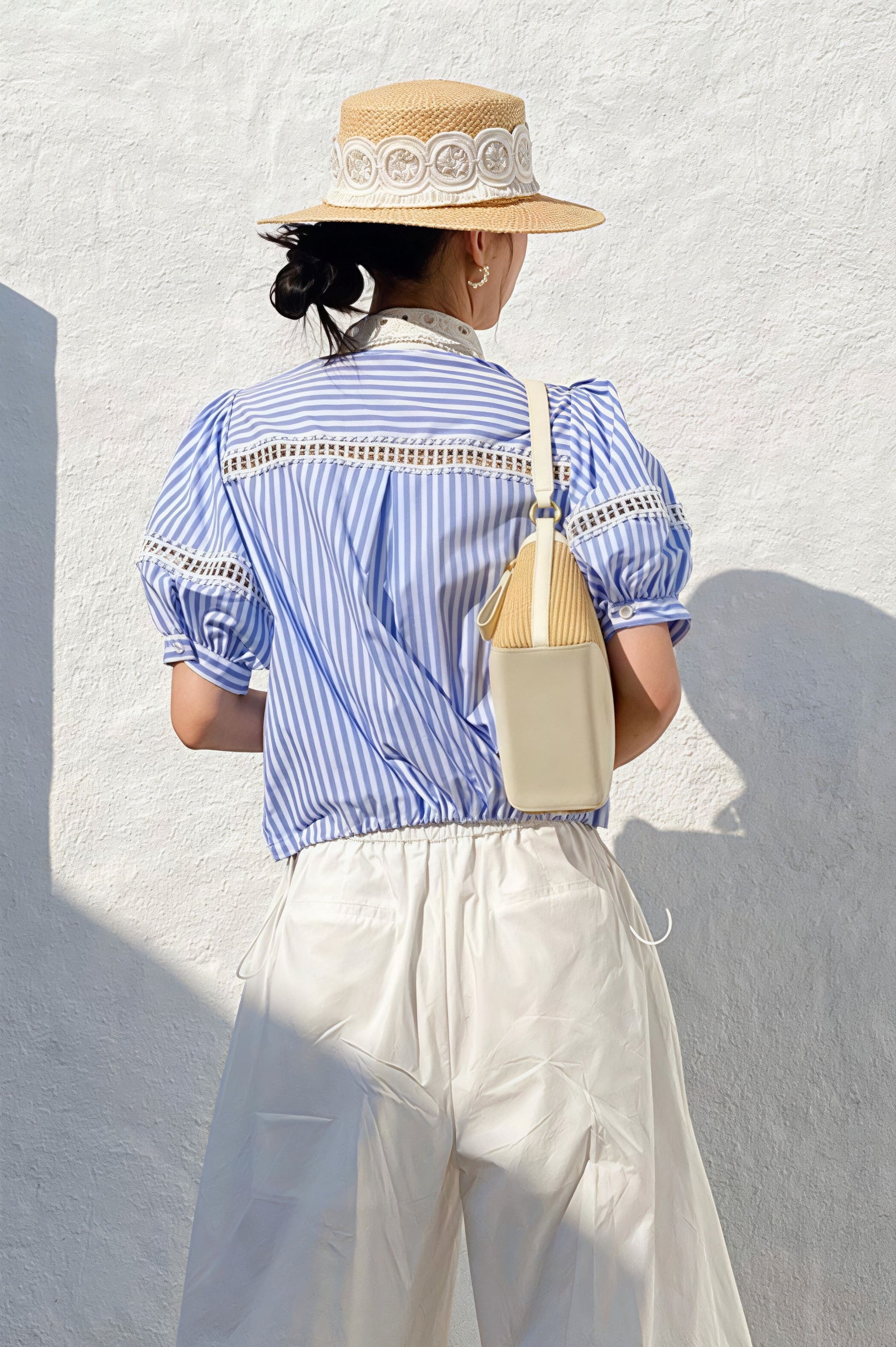 Chic Stripe Lace Puff Sleeve Blouse - Seldom Seen Styles