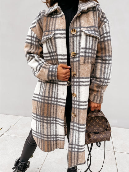 European and american hot2023ebay Amazon Winter New Women's Clothing Fashion Plaid Single-Breasted Coarse Wool Coat