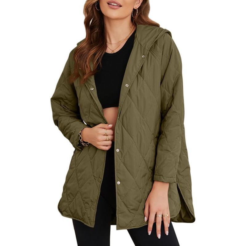 Jacket for Women Casual Fall Hooded Puffer Long Sleeve Button Oversized Lightweight Basic Winter Black Outerwear Comfort Coat Tops 2025 Womenswear Outfits - Seldom Seen Styles