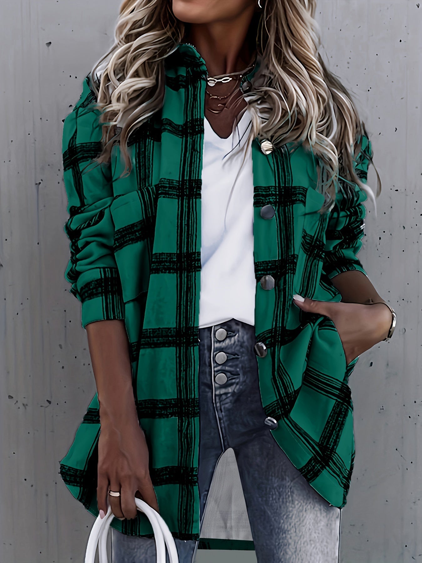 Timeless Plaid Shacket Jacket - Stylish Button-Front Outerwear for Women - Cozy, Versatile & Trendy Long Sleeve Clothing