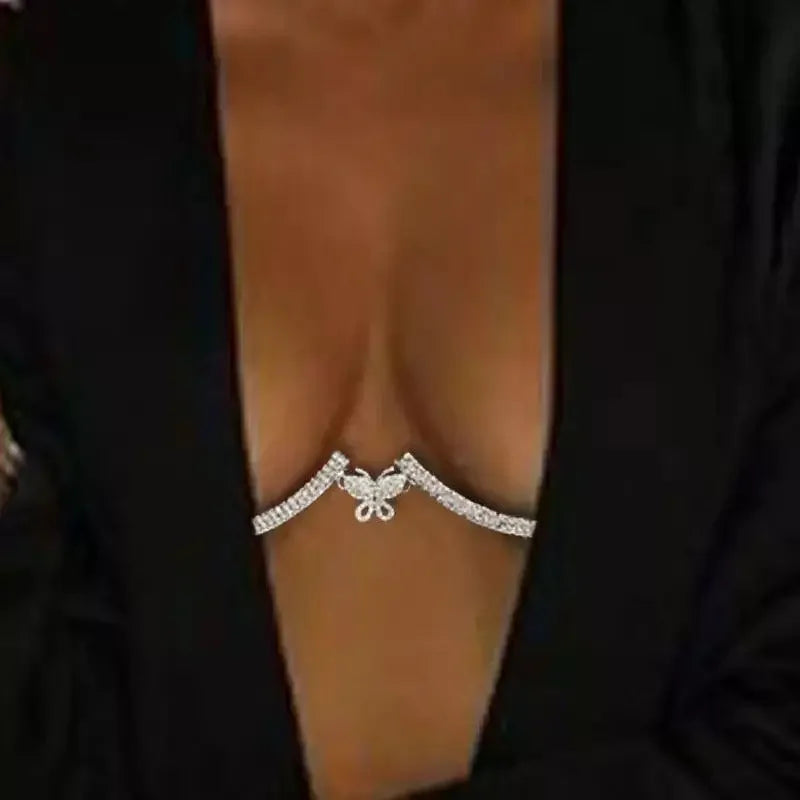Women's Rhinestone Bra Chain Crystal Heart Body Jewelry Sexy Chest Chain - Seldom Seen Styles
