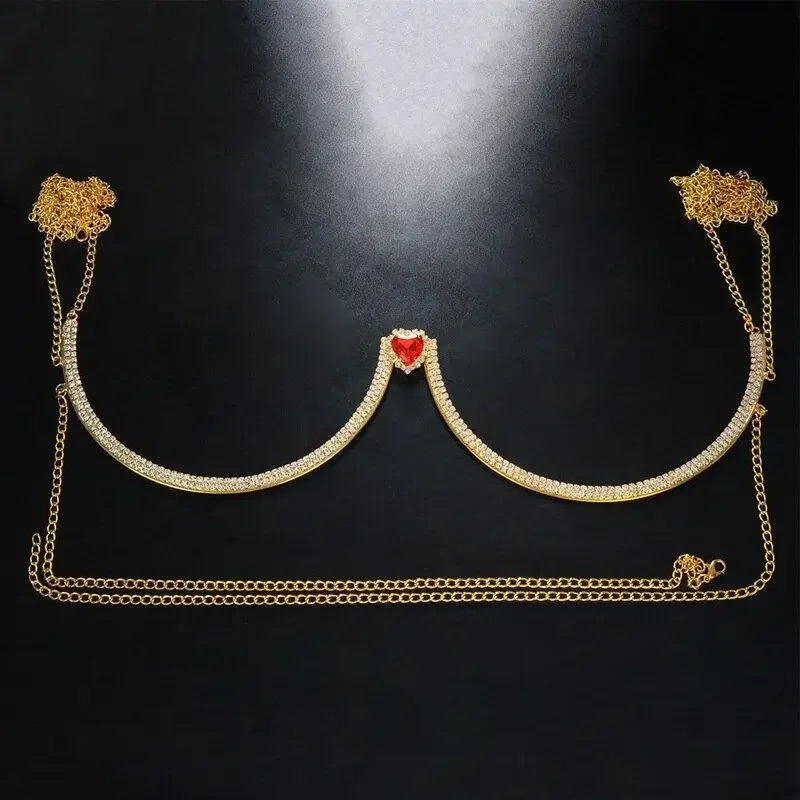 Women's Rhinestone Bra Chain Crystal Heart Body Jewelry Sexy Chest Chain - Seldom Seen Styles