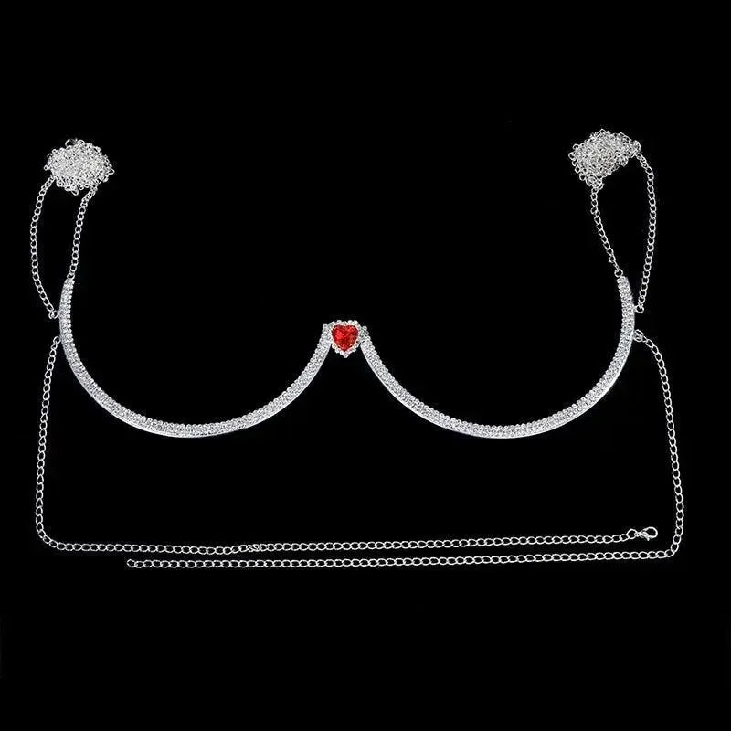 Women's Rhinestone Bra Chain Crystal Heart Body Jewelry Sexy Chest Chain - Seldom Seen Styles