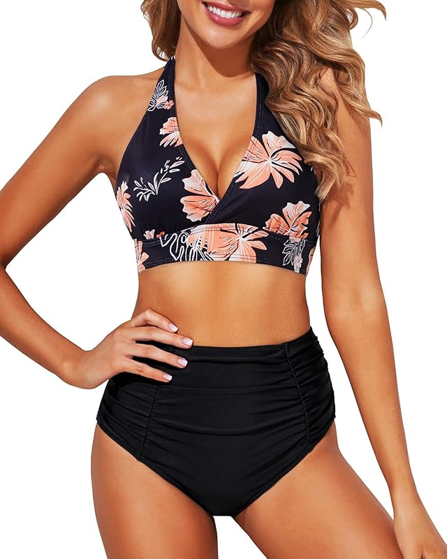 Women Two Piece High Waisted Bikini Set Swimsuits Push Up Halter Tummy Control Bottoms Bathing Suits - Seldom Seen Styles