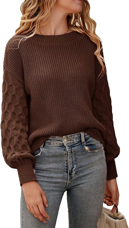 PRETTYGARDEN Women 2024 Winter Pullover Sweater Casual Long Sleeve Crewneck Loose Chunky Knit Jumper Tops Blouse