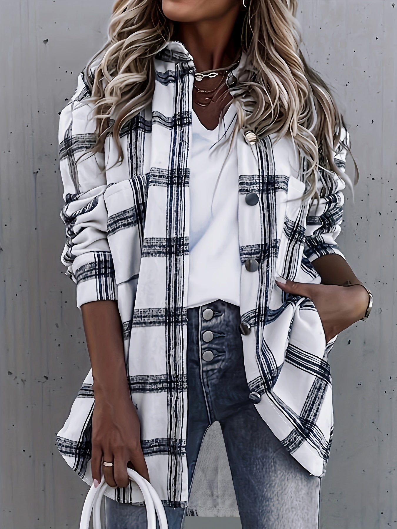 Timeless Plaid Shacket Jacket - Stylish Button-Front Outerwear for Women - Cozy, Versatile & Trendy Long Sleeve Clothing