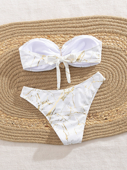 french bikini metallic swimsuit 3D Decorated Swimsuit Shell Pattern Bikini Set  strapless Two-Piece Swimsuit - Seldom Seen Styles