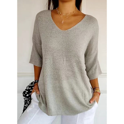 European and American Knitwear Foreign Trade Casual Sweater Multi-Color Basic Style SlimmingVCollar Solid Color Sweater Women's Bottoming Shirt