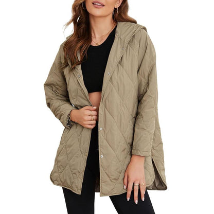 Jacket for Women Casual Fall Hooded Puffer Long Sleeve Button Oversized Lightweight Basic Winter Black Outerwear Comfort Coat Tops 2025 Womenswear Outfits
