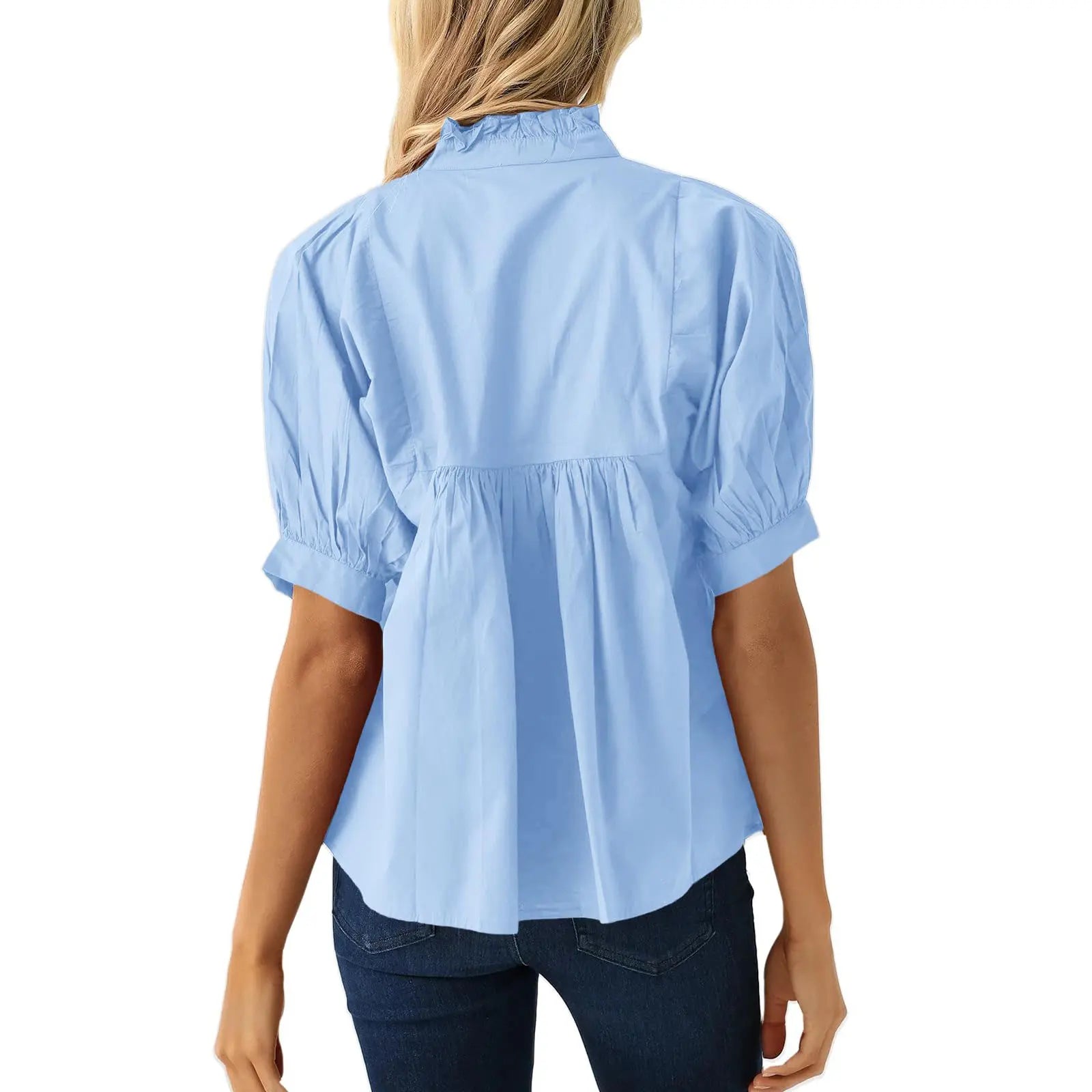 Cicy Bell Womens V Neck Puff Sleeve Blouse Babydoll Peplum Tops Dressy Casual Pleated Loose Fit Shirts - Seldom Seen Styles