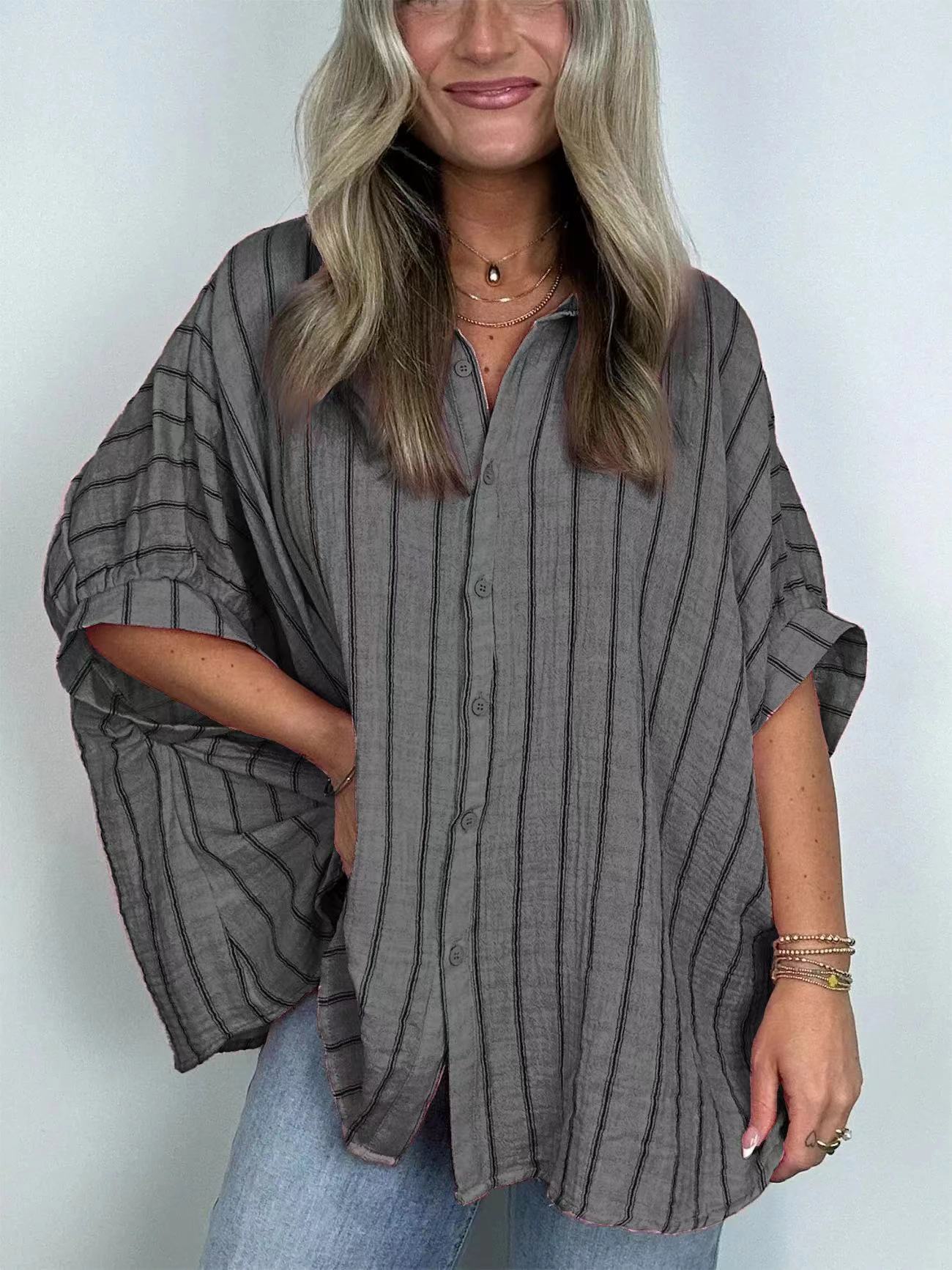 New Striped Printing Loose Casual Shirt Women