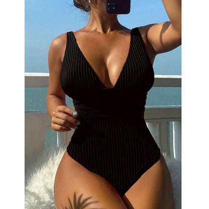 swimwear for big busts plus wear swimwear  Solid Color V Strappy Swimsuit  Backless Tummy Control Slimming Swimwear for Women - Seldom Seen Styles