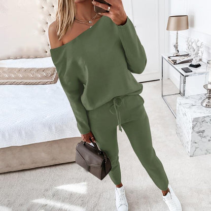 Women's 2 Piece Outfit Nope Not Today Print Skew Neck Long Sleeve Pullover Top with Stretchy Waist Long Pants Tracksuit Jogger Set