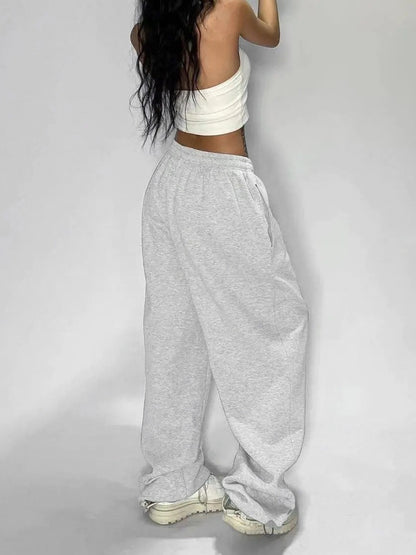 Women's Fleece Lined Sweatpants Winter Warm Wide Leg Sweat Pants Baggy Casual Pants with Pockets