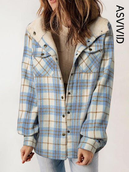 Women's Plaid / Houndstooth Print Button Front Hooded Coat, Casual Long Sleeve Pocket Coat for Fall & Winter, Ladies Outerwear for Daily Wear