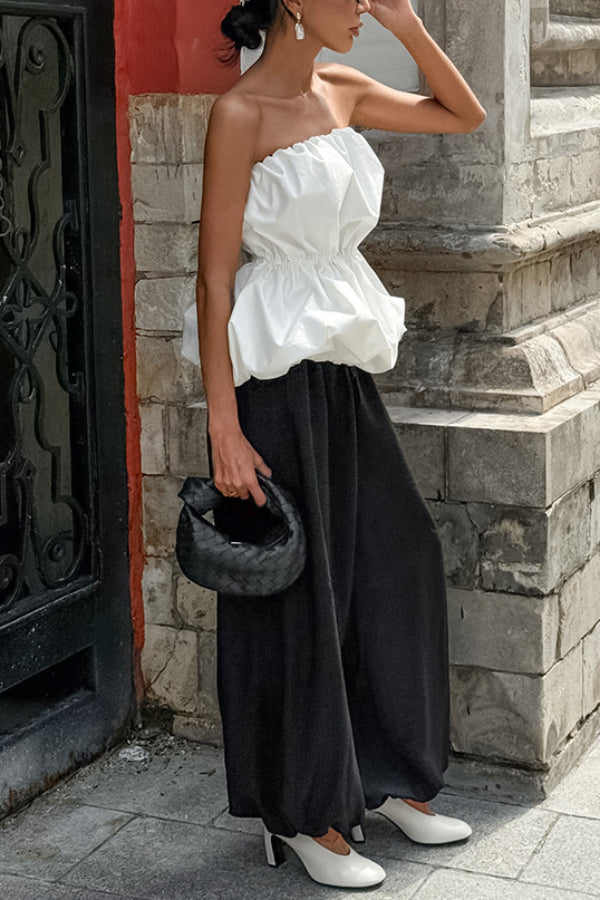 Solid Color Sleeveless Off-shoulder Elastic Waist Strapless Top - Seldom Seen Styles