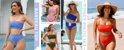 Women Bikini Set 2025 Removable Strap Textured Two Piece Swimsuits High Cut Bathing Suits - Seldom Seen Styles