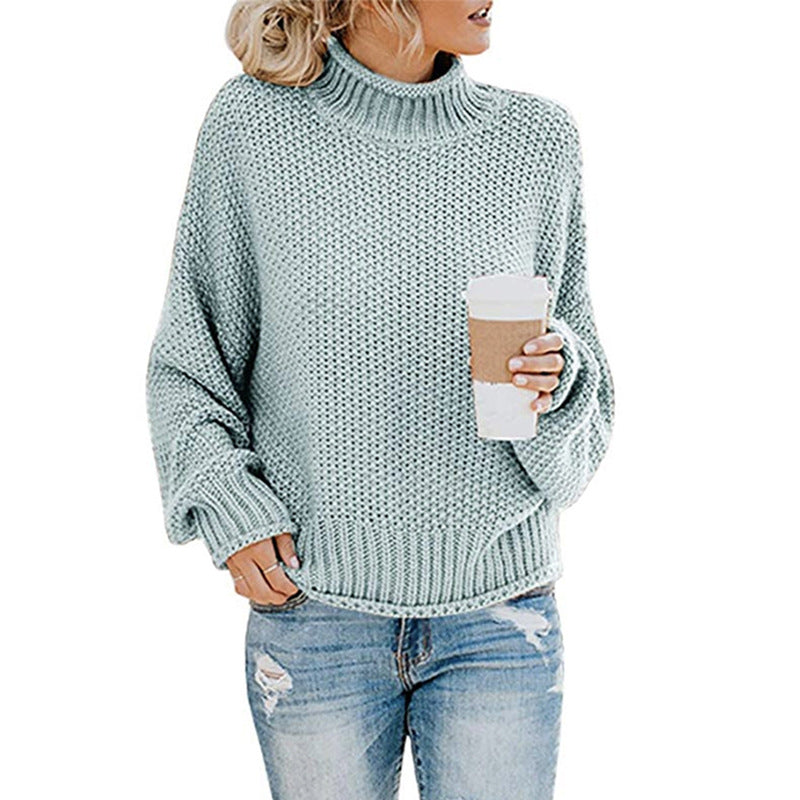 2023Autumn and Winter New Knitwear European and American Foreign Trade Women's Clothing Amazon Thick Thread Turtleneck Pullover Women