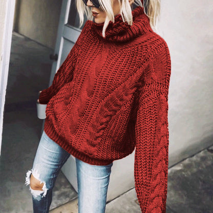 Autumn and Winter European and American Sweater Women's Solid Color Turtleneck Knitting Top Amazon Cross-Border Women's Clothing