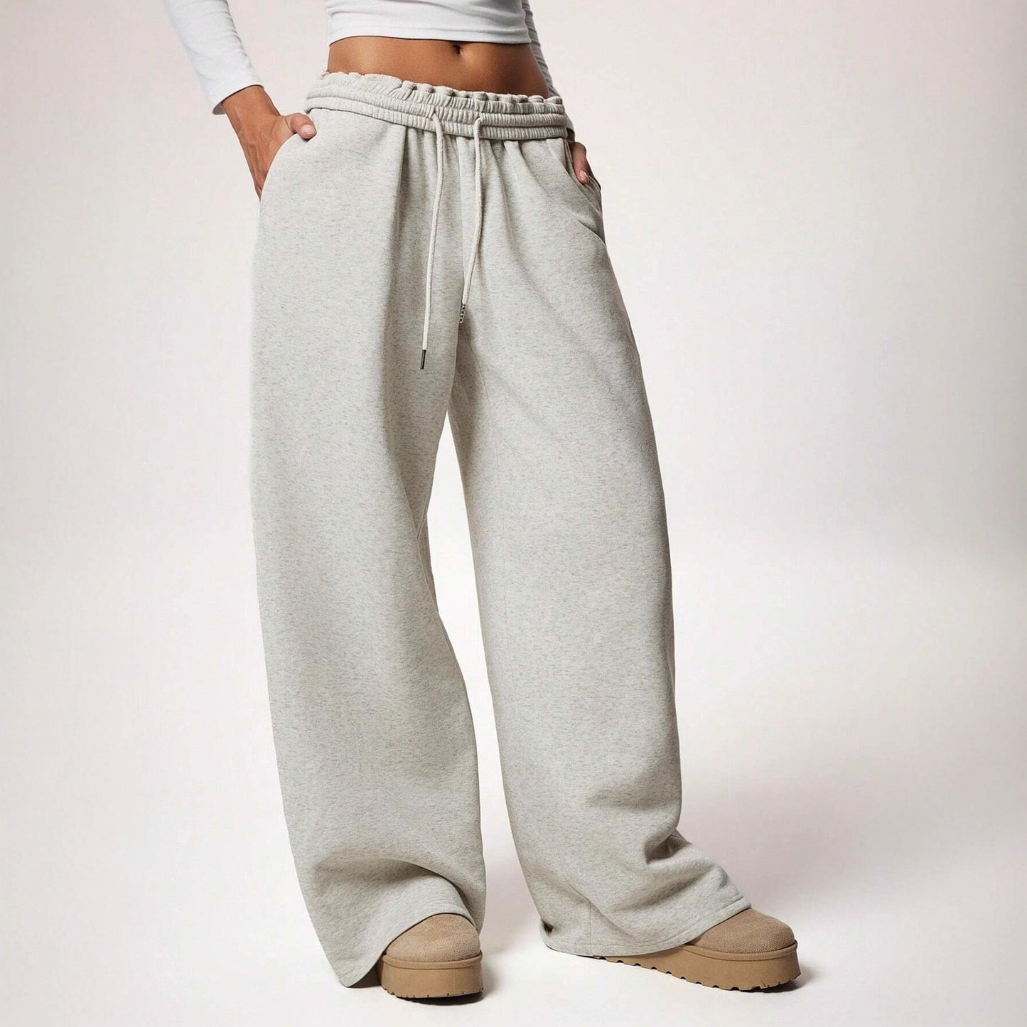 Women's Fleece Lined Sweatpants Winter Warm Wide Leg Sweat Pants Baggy Casual Pants with Pockets - Seldom Seen Styles