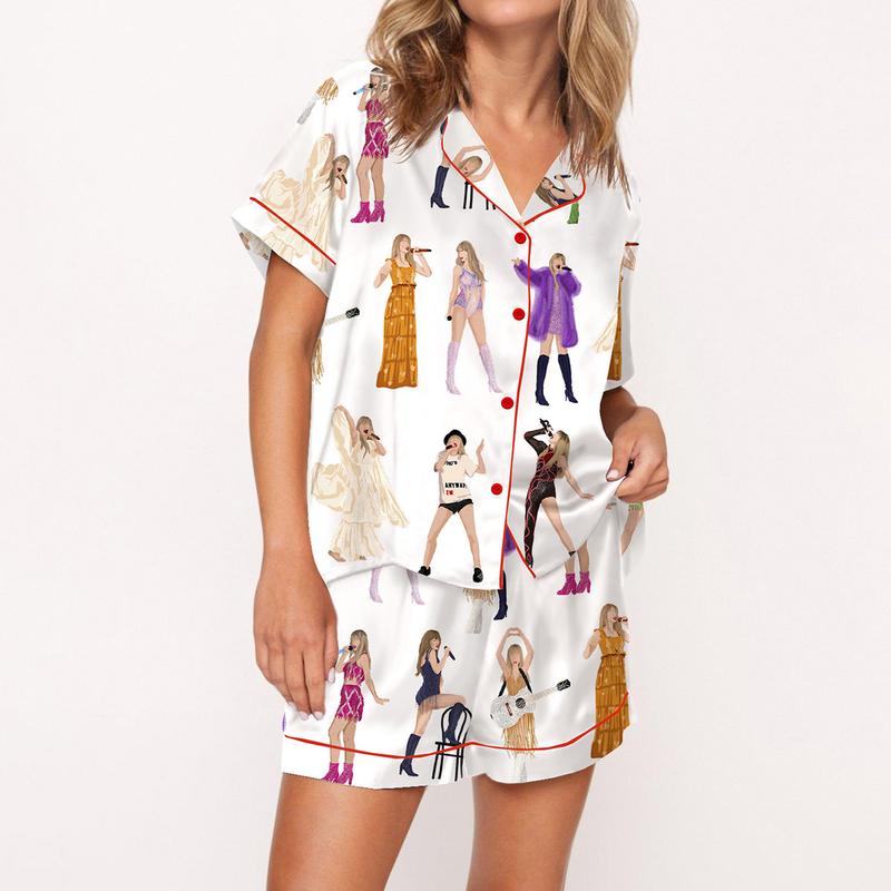 The Eras Tour Film Pajama Set For Women Print Comfy Satin Sleepwear & Loungewear Pjs Printing Silky Top & Bottoms