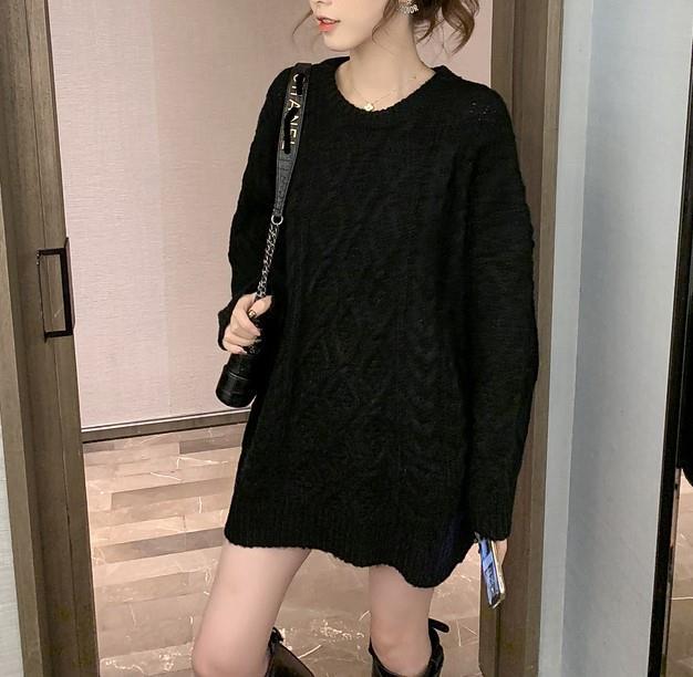 2024Autumn and Winter Korean Style Loose Retro Thick Loose Twist Diamond Pattern Mid-Length Thickened Woolen Skirt Knitwear for Women