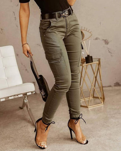 Women's Stretchy Tactical Cargo Pants High Waisted Casual Joggers Plus Size Skinny Trousers Cargo Pants with 6 Pockets