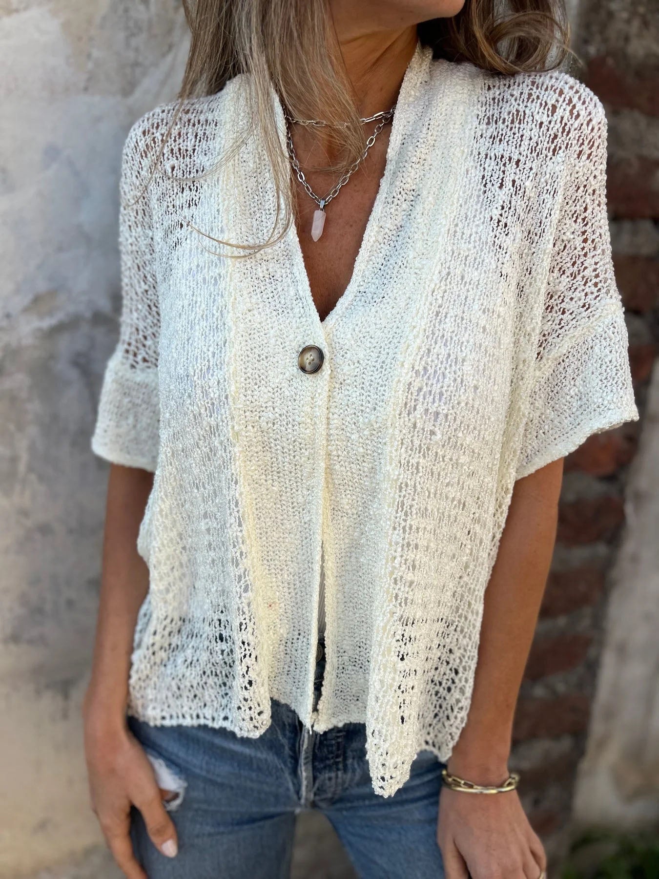 One Button Hollow Knit Tops - Seldom Seen Styles