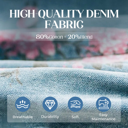 Women Casual Denim Bib Shorts Overalls Sleeveless Adjustable Straps Wide Leg Boho Floral Printed Baggy Rompers