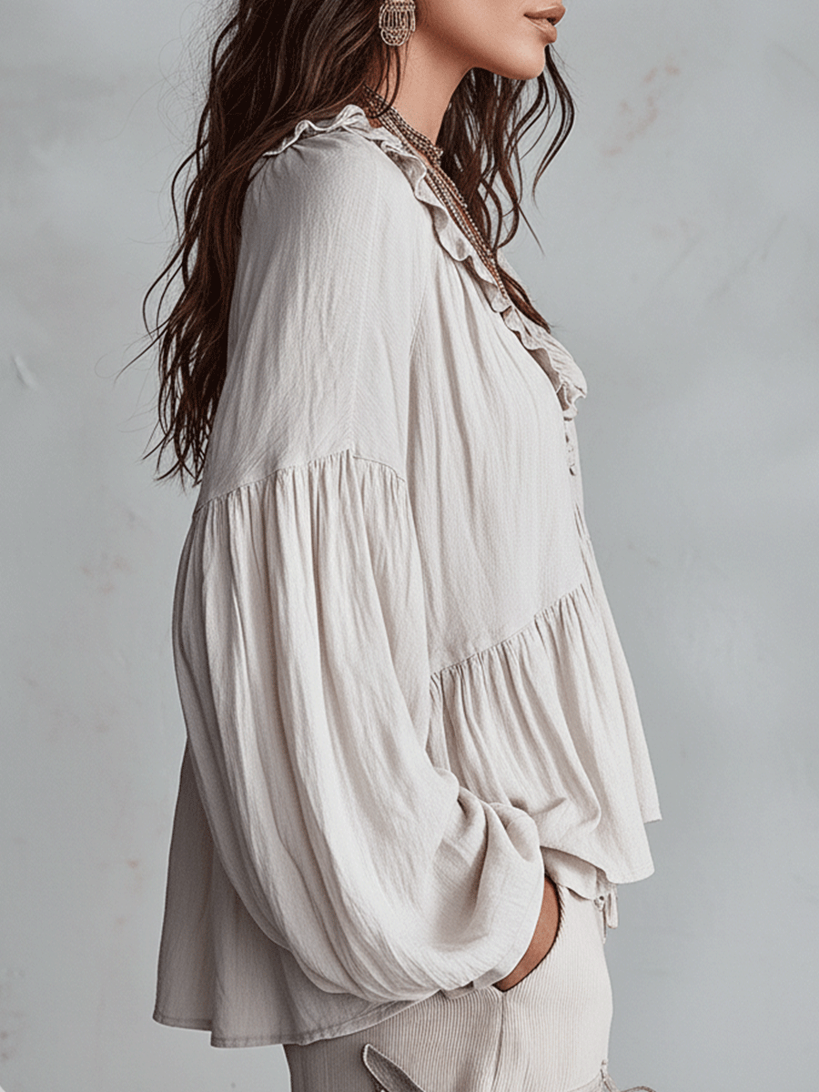 Airy Vintage-Inspired Ruffle Soft Ruffle Bohemian Blouse - Seldom Seen Styles