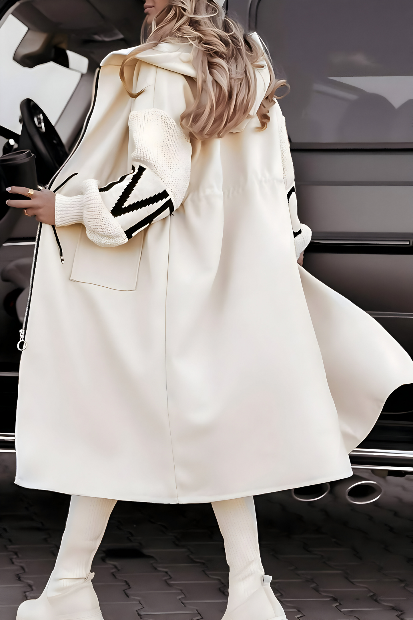 Women's Casual Knitted Sleeve Wool Trench Coat Zip Up Hooded Wool Blend Overcoat with Pockets - Seldom Seen Styles