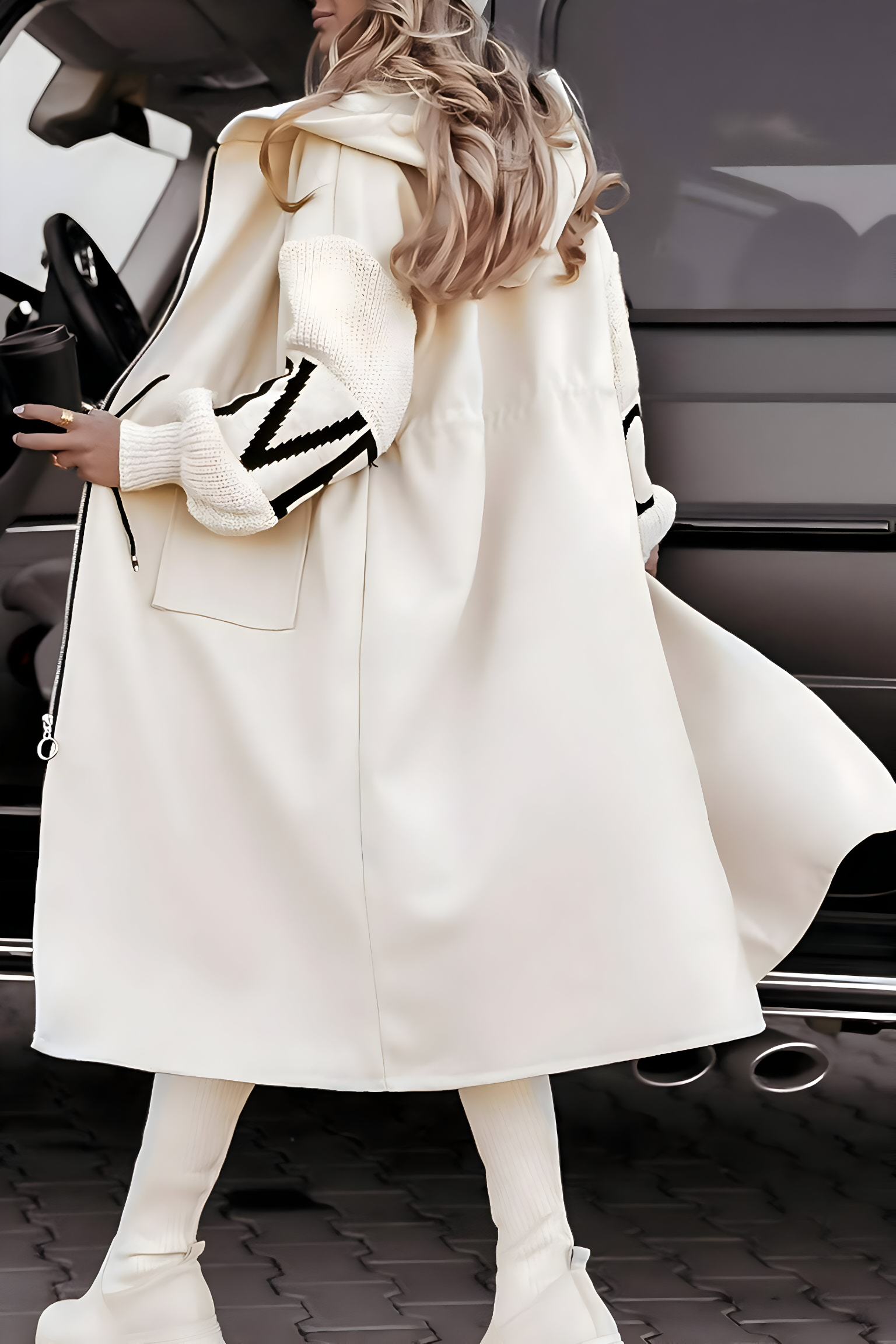 Women's Casual Knitted Sleeve Wool Trench Coat Zip Up Hooded Wool Blend Overcoat with Pockets - Seldom Seen Styles