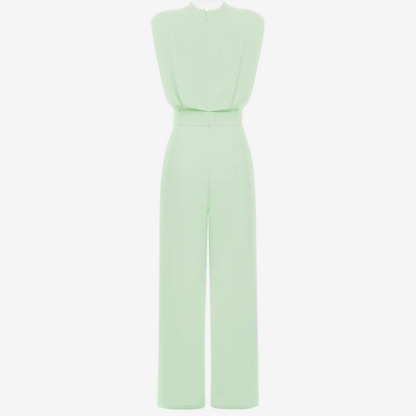 Women's Belted Jumpsuit Elegant Slim Fit Sleeveless One Piece Outfit Work Casual Summer Vacation