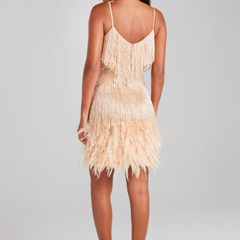 Sleeveless Fringed Sequin Feathered Mini Dress - Seldom Seen Styles