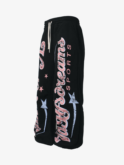 Retro Graphic Fleece-Lined Baggy Sweatpants