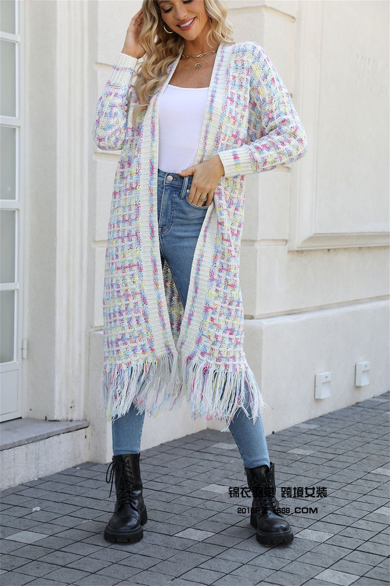 2024New Winter Clothes European and American Foreign Trade plus Size Tassel Long Cardigan Jacket Sweater Cross-Border Hot Women's Clothing Wholesale