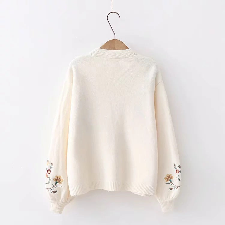 Autumn and Winter All-Matching Casual Simplicity Flower Embroidery Student Knitted Long Sleeve Sweater Wholesale 57264