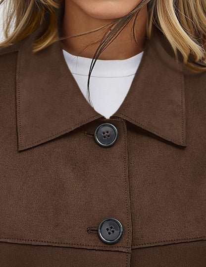 Women's Faux Suede Cropped Jacket Casual Lightweight Fall Fashion 2025 Winter Coats Outerwear Trendy Clothes