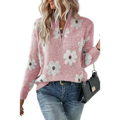 Hot Sale Autumn New Drop Shoulder Sweater Female  Fashion All-Match Flower Printed Long-Sleeved Top