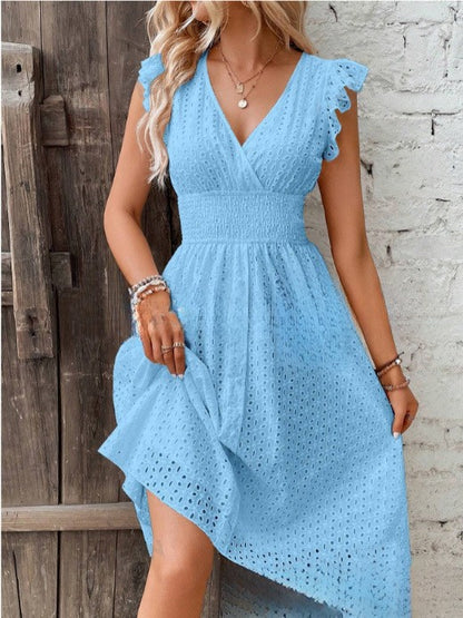 2024Amazon AliExpress Hot-Selling New Arrival Multi-Color in Stock European and American Summer Lotus Leaf Sleeve Elegant Dress