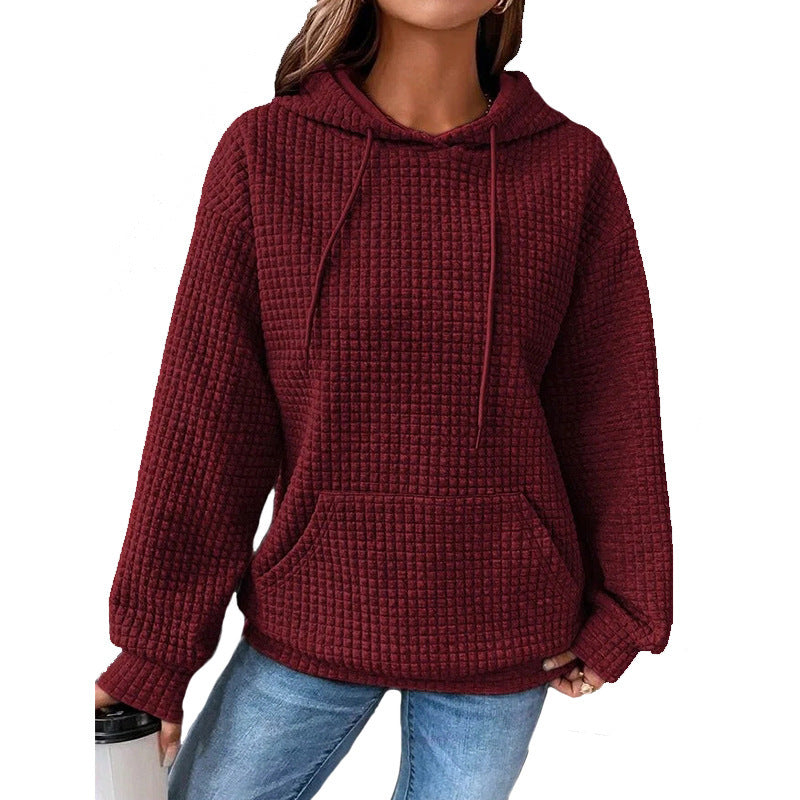 Womens Hoodies Casual Long Sleeve Drawstring Waffle Pullover Tops Loose Hooded Sweatshirt with Pocket - Seldom Seen Styles